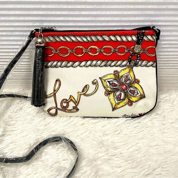 BRIGHTON GLITTER & GO POUCH/ CROSSBODY BAG Sketchbook Print LOVE Canvas NEW - Picture 1 of 9